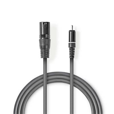 Nedis COTH15205GY15 - XLR Audiokabel | XLR 3pinová Zástrčka – RCA Zástrčka | 1,5 m | Šedá barva