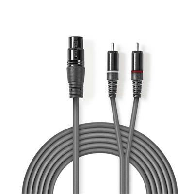 Nedis COTH15220GY30 - XLR Audiokabel | XLR 3pinová Zásuvka – 2x RCA Zástrčka | 3 m | Šedá barva