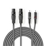 Nedis COTH15230GY15 - XLR Audiokabel | 2x XLR 3pinová Zásuvka – 2x RCA Zástrčka | 1,5 m | Šedá barva