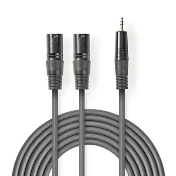 Nedis COTH15310GY15 - XLR Audiokabel | 2x XLR 3pinová Zástrčka – 3,5mm Zástrčka | 1,5 m | Šedá barva