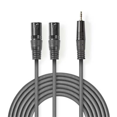 Nedis COTH15310GY30 - XLR Audiokabel | 2x XLR 3pinová Zástrčka – 3,5mm Zástrčka | 3 m | Šedá barva