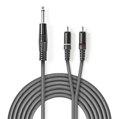 Nedis COTH23300GY15 - Stereofonní Audio Kabel | 6,35mm Zástrčka – 2x RCA Zástrčka | 1,5 m | Šedá barva