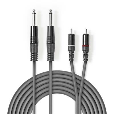 Nedis COTH23320GY15 - Stereofonní Audio Kabel | 2x 6,35mm Zástrčka – 2x RCA Zástrčka | 1,5 m | Šedá barva