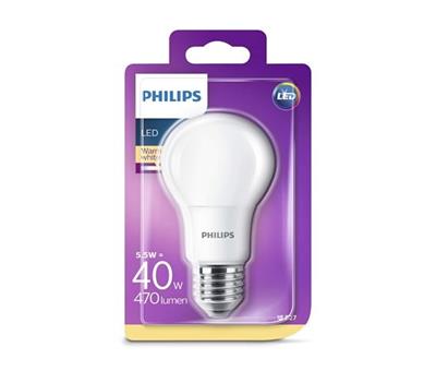 PHILIPS LED žárovka klasická A60 230V 5,5W E27 noDIM Matná 470lm 2700K Plast A+ 15000h (Blistr 1ks)