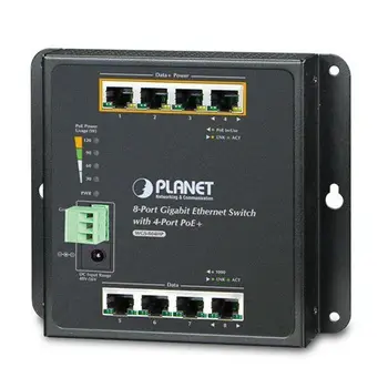 Planet WGS-804HP NÁSTĚNNÝ POE SWITCH 8X1000B-T, 4X POE IEEE 802.3AT <120W, DIN, KOV IP30, ESD+EFT