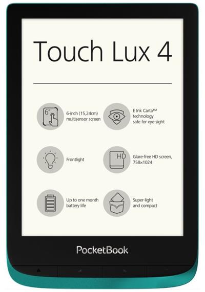 PocketBook 627 Touch Lux 4, Emerald, 6´´ E-ink 1024x758 LCD, WLAN b/g/n, 8GB/SD