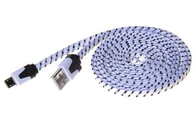 PremiumCord Kabel micro USB 2.0, A-B 2m, plochý textilní kabel, černo-bílý