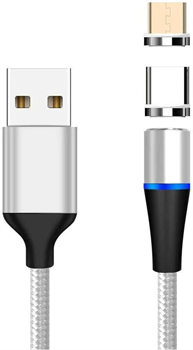 PremiumCord Magnetický micro USB a USB-C nabíjecí a datový kabel 1m,stříbrný