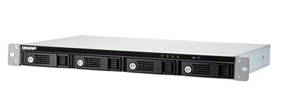 QNAP 4-bay 1U 12" short-depth rackmount 3.5" SATA HDD USB 3.0 type-C hardware RAID external enclosure. 1M USB 3.0 type-