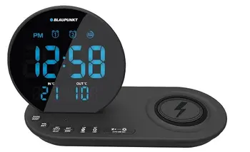 Rádiobudík BLAUPUNKT CR85BK CHARGE, FM, teploměr, bezdrátové nabíjení, černý