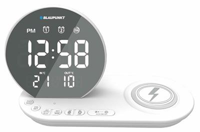 Rádiobudík BLAUPUNKT CR85WH CHARGE, FM, teploměr, bezdrátové nabíjení, bílý