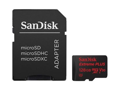 SanDisk Extreme Plus micro SDXC 128 GB 100 MB/s A1 Class 10 UHS-I V30, adapter