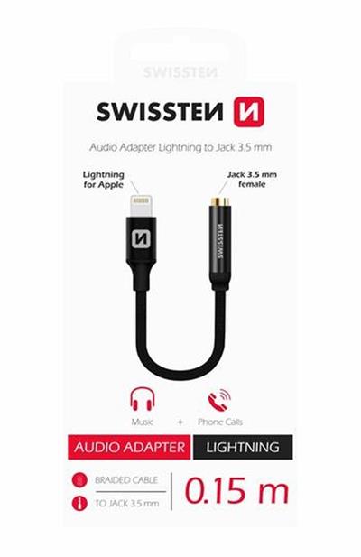 SWISSTEN AUDIO ADAPTÉR TEXTILE LIGHTNING /JACK(samice) 0,15 M ČERNÝ