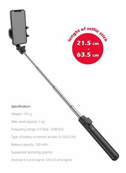 SWISSTEN BLUETOOTH SELFIE STICK ALUMINUM TRIPOD PRO