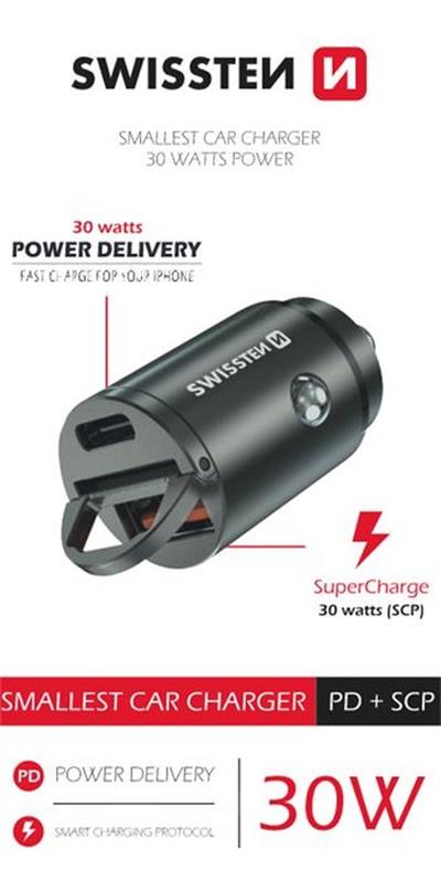 SWISSTEN CL ADAPTÉR POWER DELIVERY USB-C + SUPER CHARGE 3.0 30W NANO STRÍBRNÝ