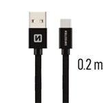 SWISSTEN DATA CABLE USB / USB-C TEXTILE 0,2M BLACK