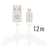 Swissten Datový kabel textilní USB-A/Lightning,1.2m,stříbrný