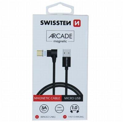 SWISSTEN MAGNETICKÝ TEXTILNÍ DATOVÝ KABEL ARCADE USB / MICRO USB 1,2 M ČERNÝ