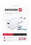 SWISSTEN MINI SÍŤOVÝ ADAPTÉR GaN 1x USB-C + 1xUSB 30W POWER DELIVERY