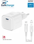 Swissten Síťový adaptér GaN 35W,USB-C+kabel 1.2m C/Lightning,bílý loading=