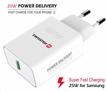 Swissten síťový adaptér PD 25W pro iPhone a Samsung,bílýI (ECO BALENÍ)