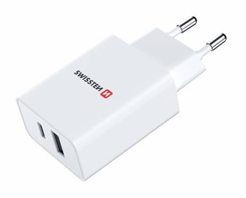 SWISSTEN SÍŤOVÝ ADAPTÉR POWER DELIVERY 30W 1x USB-C + 1x USB BÍLÝ