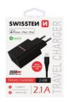 SWISSTEN SÍŤOVÝ ADAPTÉR SMART IC, CE 2x USB 2,1 A POWER ČERNÝ + DATOVÝ KABEL SWISSTEN USB / LIGHTNING MFi 1,2 M ČERNÝ