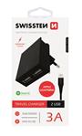 SWISSTEN SÍŤOVÝ ADAPTÉR SMART IC, CE 2x USB 3 A POWER ČERNÝ+ DATOVÝ KABEL SWISSTEN USB / LIGHTNING MFi 1,2 M ČERNÝ