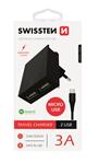 SWISSTEN SÍŤOVÝ ADAPTÉR SMART IC, CE 2x USB 3 A POWER ČERNÝ+ DATOVÝ KABEL SWISSTEN USB / MICRO USB 1,2 M ČERNÝ