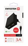 SWISSTEN SÍŤOVÝ ADAPTÉR SMART IC, CE 2x USB 3 A POWER ČERNÝ + DATOVÝ KABEL SWISSTEN USB / TYPE C 1,2 M ČERNÝ