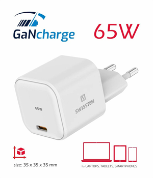 Swissten síťový napájecí adaptér GaN,1xUSB-C,PD 65W,bílý