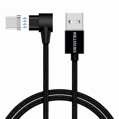 SWISSTEN Textile Datový kabel magnetický USB-C,černý,1.2m