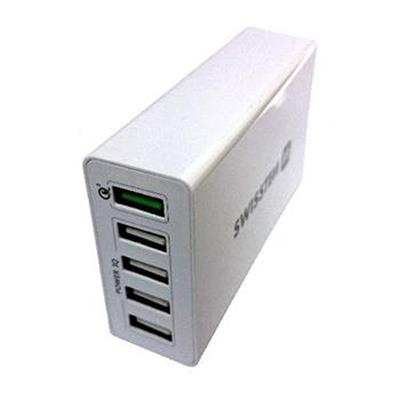 SWISSTEN TRAVEL CHARGER QUALCOMM 3.0 QUICK CHARGE + SMART IC WITH 5x USB 50W POWER WHITE