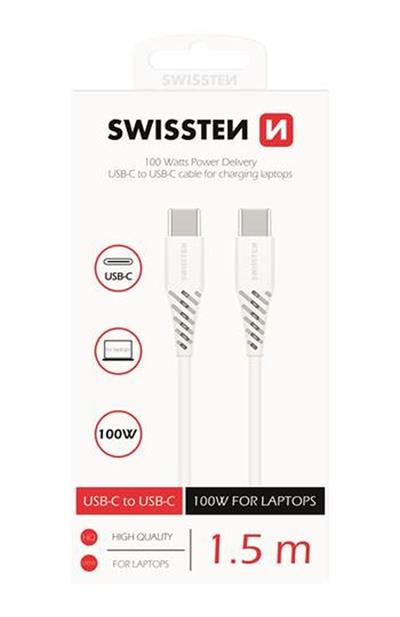 Swissten USB-C datový kabel PD 5A (100W,1.5m,bílý