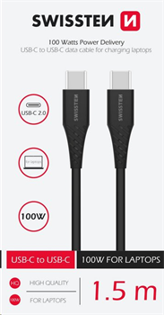 Swissten USB-C datový kabel PD 5A (100W,1.5m,černý