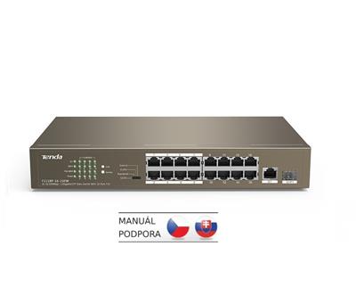 Tenda TEF1118P-16-150W - PoE AT Switch 135Watt, 17xRJ45 Switch s 16x 10/100 Mbps PoE, 1x Gigabit Uplink RJ45/SFP, Fanle