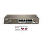 Tenda TEF1118P-16-150W - PoE AT Switch 135Watt, 17xRJ45 Switch s 16x 10/100 Mbps PoE, 1x Gigabit Uplink RJ45/SFP, Fanle