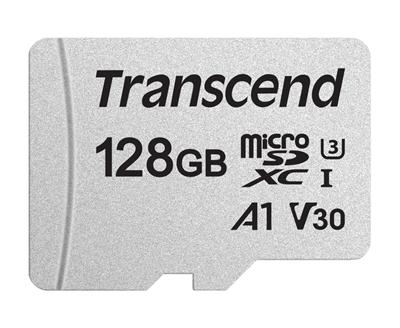 Transcend 128GB microSDXC 300S UHS-I U3 V30 A1 (Class 10) paměťová karta (bez adaptéru), 95MB/s R, 45MB/s W