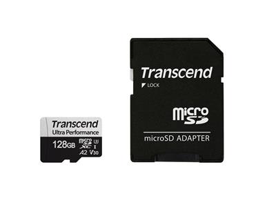 Transcend 128GB microSDXC 340S UHS-I U3 V30 A2 3D TLC (Class 10) paměťová karta (s adaptérem), 160MB/s R, 125MB/s W