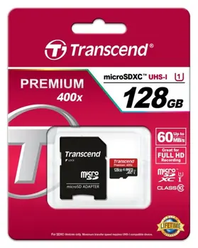 Transcend 128GB microSDXC UHS-I 400x Premium (Class 10) paměťová karta (s adaptérem)