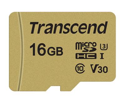 Transcend 16GB microSDHC 500S UHS-I U3 V30 (Class 10) MLC paměťová karta, 95MB/s R, 60MB/s W (s adaptérem)