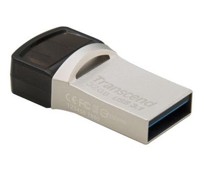 Transcend 32GB JetFlash 890, USB-C/USB 3.1 duální flash disk, malé rozměry, stříbrný kov, odolá prachu i vodě