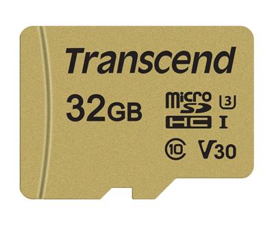 Transcend 32GB microSDHC 500S UHS-I U3 V30 (Class 10) MLC paměťová karta (s adaptérem), 95MB/s R, 60MB/s W