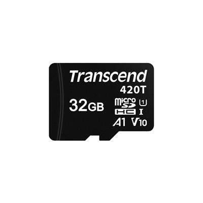 Transcend 32GB microSDHC420T UHS-I U1 (Class 10) V10 A1 3K P/E paměťová karta, 95MB/s R, 70MB/s W, černá, tray balení