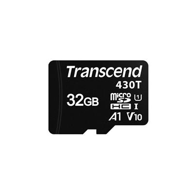 Transcend 32GB microSDHC430T UHS-I U1 (Class 10) V10 A1 3K P/E paměťová karta, 100MB/s R, 70MB/s W, černá, tray balení