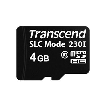 Transcend 4GB microSDHC230I (Class 10) 3D TLC (SLC mode) průmyslová paměťová karta, 100MB/s R, 70MB/s W, černá