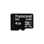 Transcend 4GB microSDHC410M UHS-I U1 (Class 10) A1 V10 MLC průmyslová paměťová karta (bez adaptéru), 100MB/s R, 22MB/s 