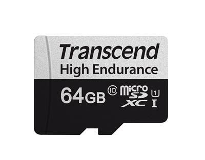 Transcend 64GB microSDXC 350V UHS-I U1 (Class 10) High Endurance paměťová karta, 95MB/s R, 45MB/s W