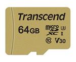 Transcend 64GB microSDXC 500S UHS-I U3 V30 (Class 10) MLC paměťová karta (s adaptérem), 95MB/s R, 60MB/s W 