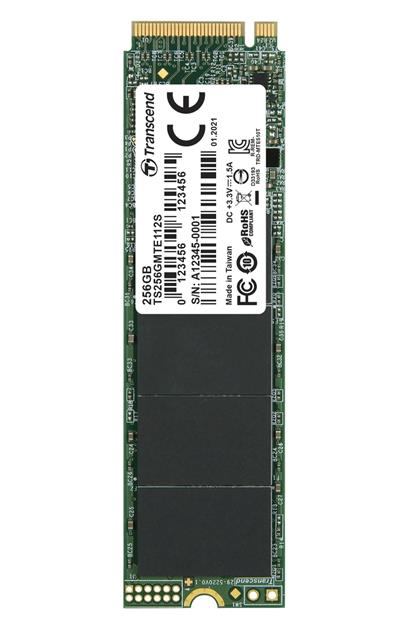 TRANSCEND MTE112S 256GB SSD disk M.2 2280, PCIe Gen3 x4 NVMe 1.3 (3D TLC), single sided, 1600MB/s R, 800MB/s W